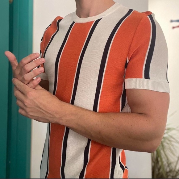 Striped Orange and White Men's Shirt - Picture 3 of 3